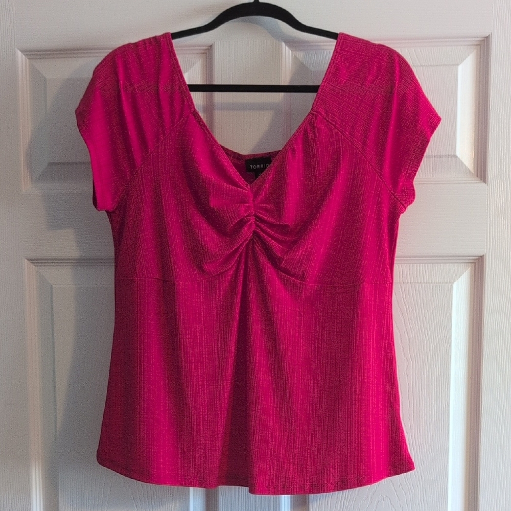 Torrid Fuchsia Blouse with Gathered Front